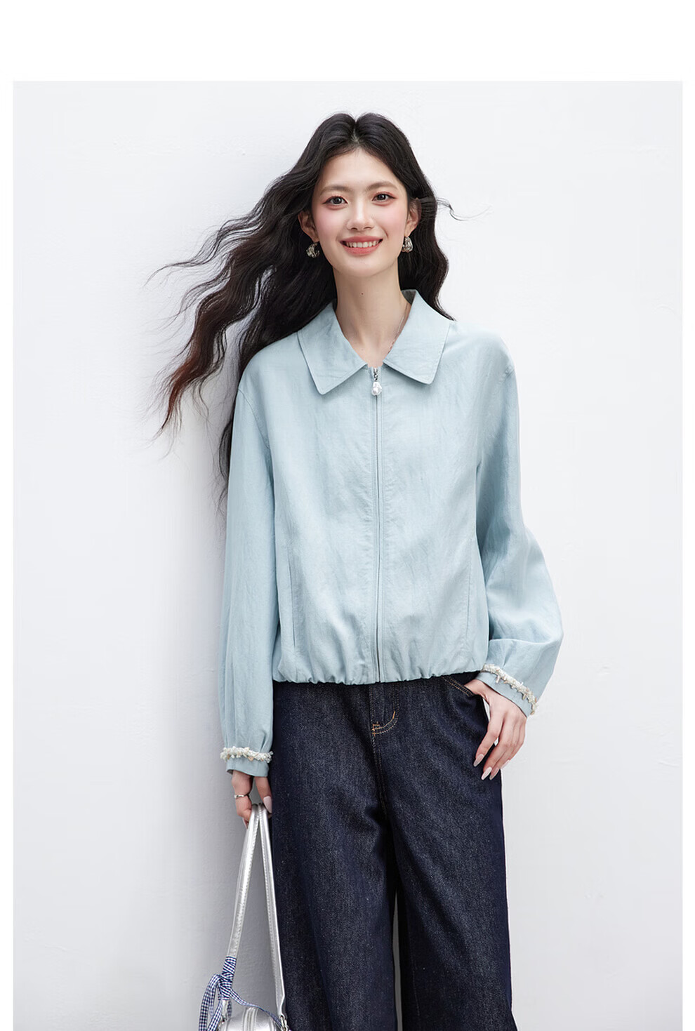 Vimly Baen Style Short Jacket for Women, Spring And Autumn New Arrival, Lyocell Fabric, Petite Versatile Lapel Coat, Water Blue, Size S 13